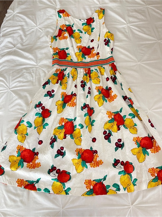 eva mendes for New York & Company Dresses & Skirts - White Fruit-Print Sleeveless Fit & Flare Dress - Yellow & Red